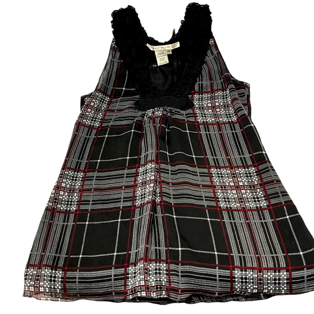 Max Studio Plaid Ruffle Striped Tank | Women's XS